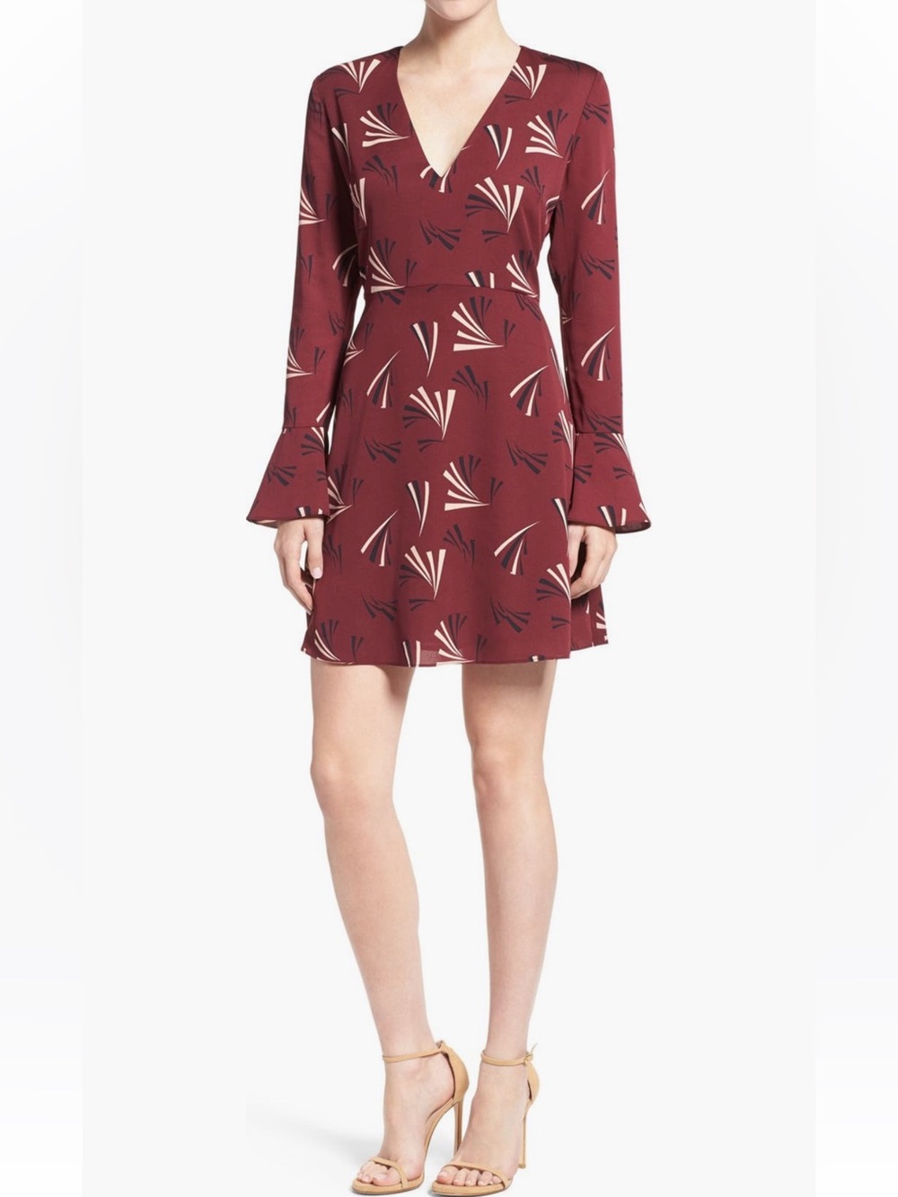 Chelsea28 Burgundy Printed V-Neck Mini Dress